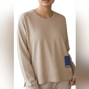 HUK Sweater - Women's Beige Crew Neck Size Medium, NWT.